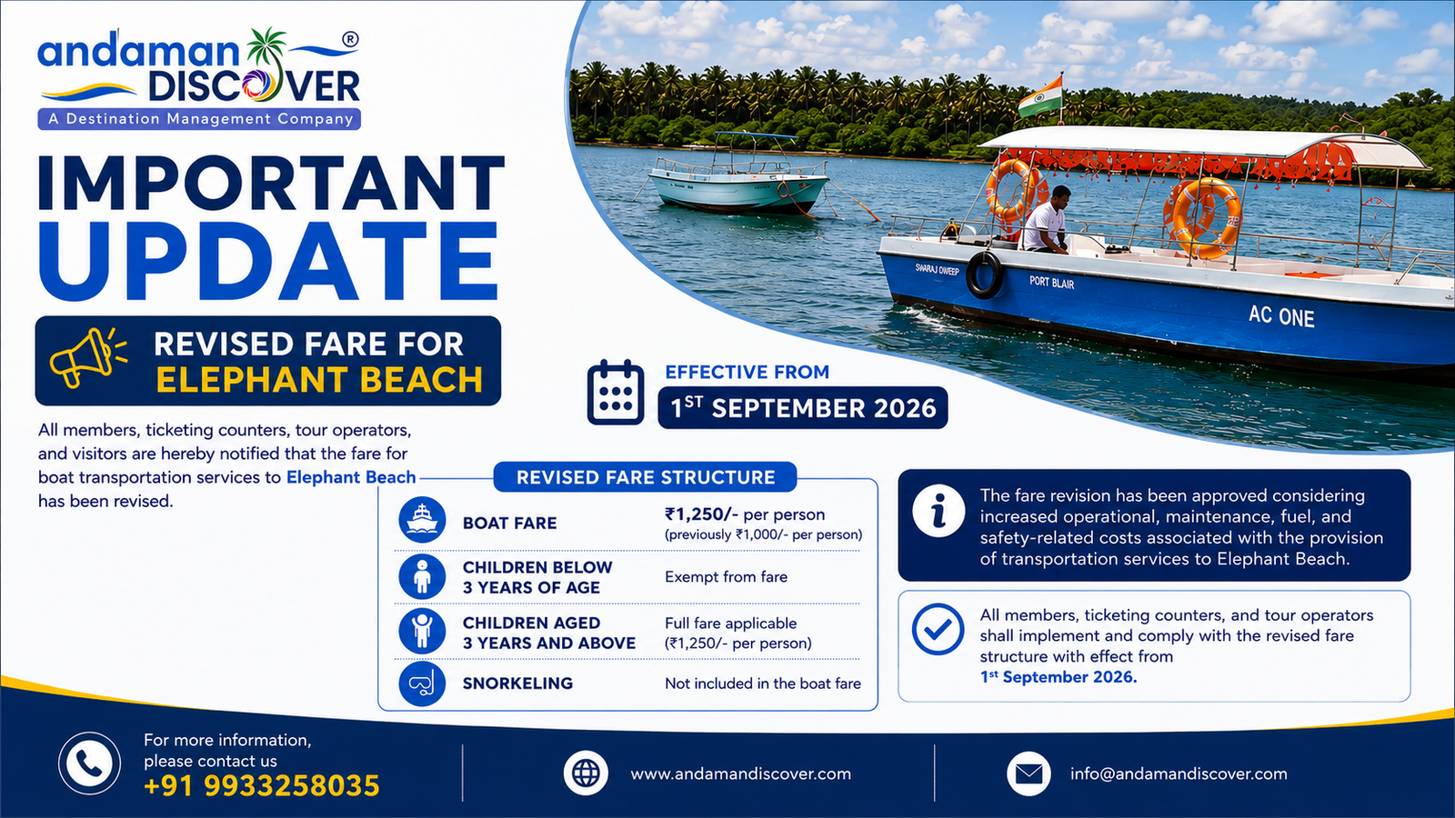 Elephant Beach Boat Fare Revised from 1 September 2026 – Important Travel Update